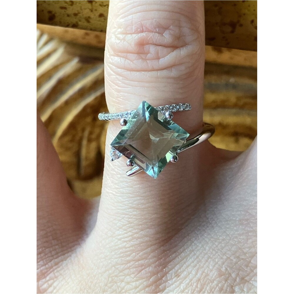 Natural Prasiolite Green Amethyst Sterling Silver Ring Size 6